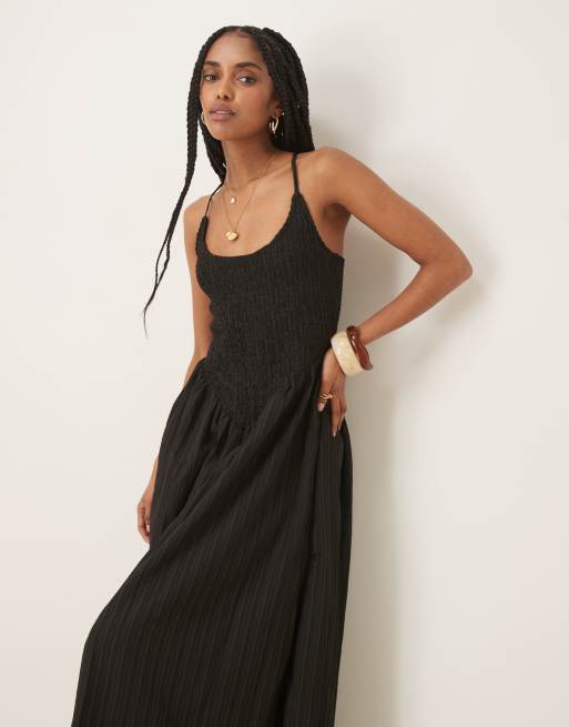 ASOS DESIGN scoop neck crinkle maxi sundress with cross back in black, 3 of 4