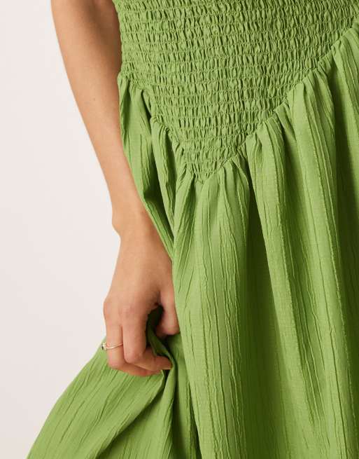 ASOS DESIGN scoop neck crinkle maxi sundress with cross back in green, 3 of 4