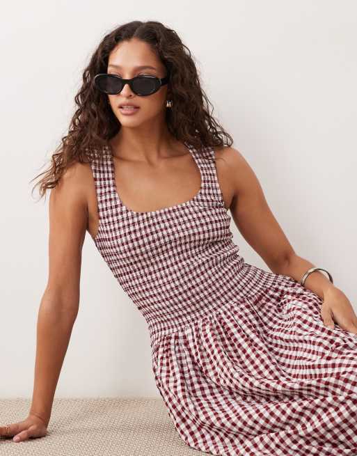 burgundy gingham dress Cody Gingham Mini Dress in Burgundy main image 0