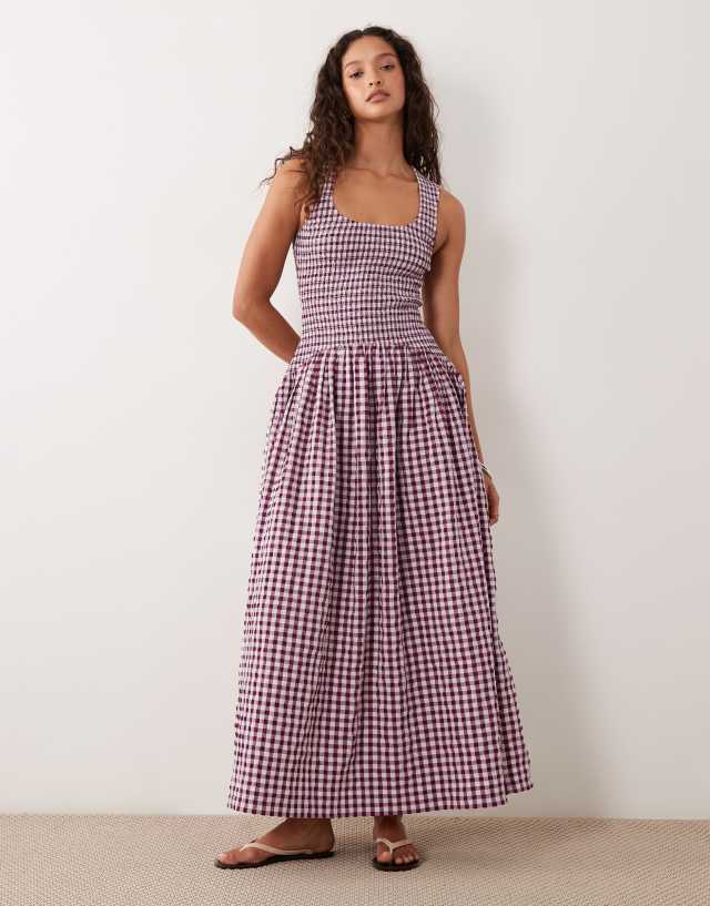 asos brown gingham dress Design - Scoop Neck Crinkle Maxi Sundress - Women - Polyester/Spandex - 2 US making it a perfect