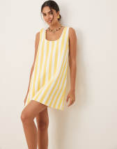 ASOS DESIGN scoop neck cotton linen mini dress in spot print