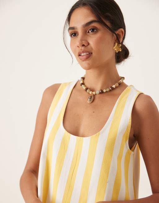 ASOS DESIGN scoop neck denim mini dress in yellow and white stripe