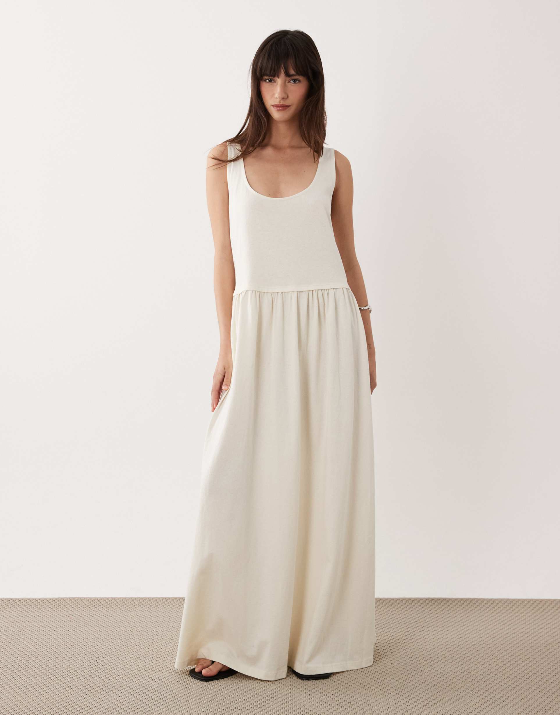 asos design scoop neck drop waist midi dress in cream