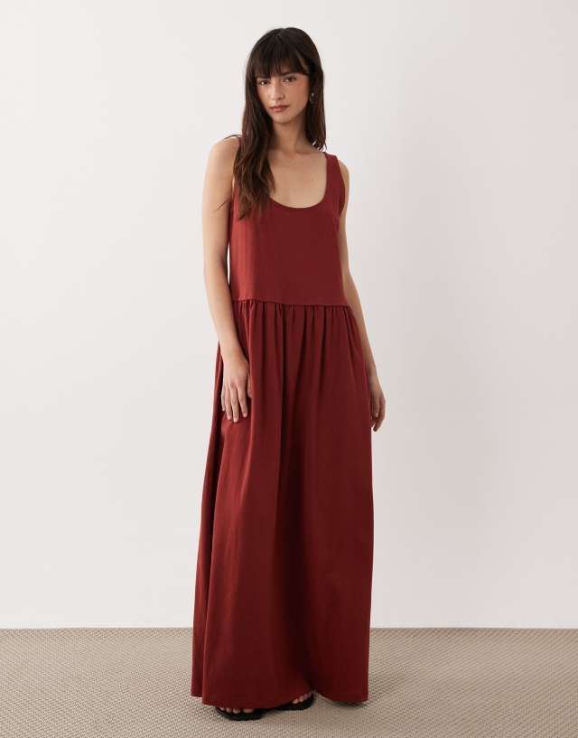 brown drop waist midi dress ASOS Design - Scoop Neck - Women - Cotton - 4 US How to Avoid Visible Color:Midnight Navy Small Off shoulder 32 WAIST