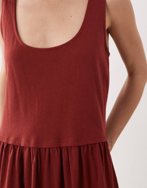 ASOS DESIGN scoop neck drop waist midi dress in rust, 3 of 4