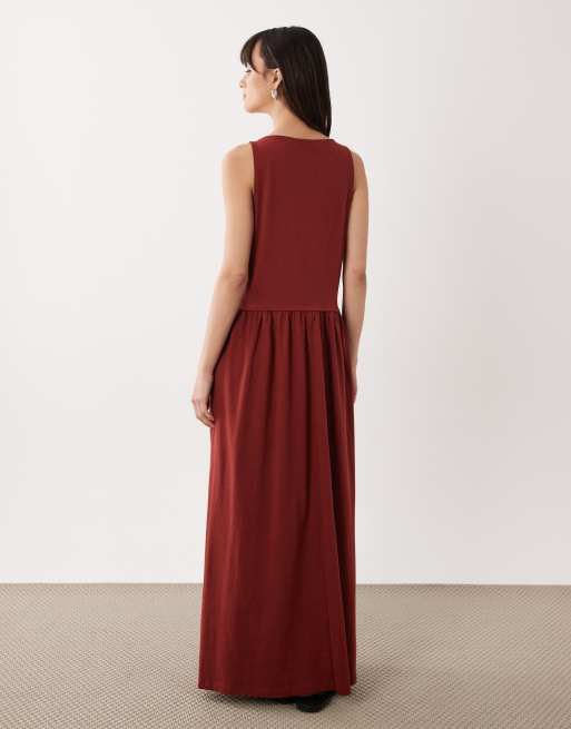 ASOS DESIGN scoop neck drop waist midi dress in rust, 4 of 4