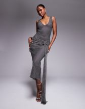 ASOS DESIGN ombre animal print slash neck maxi dress in brown