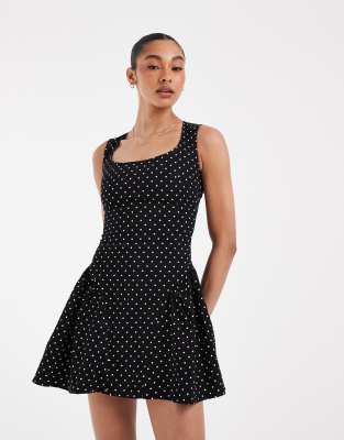 Asos Design Scoop Neck Flippy Mini Dress In Black
