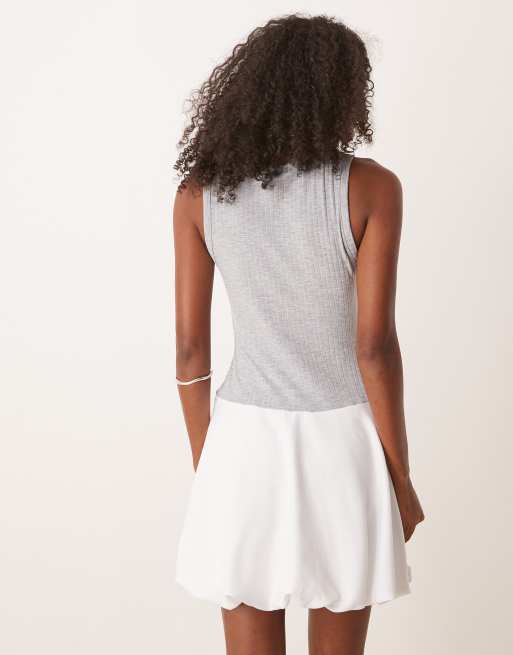 ASOS DESIGN scoop neck hybrid bubble hem mini dress in gray and white, 3 of 4