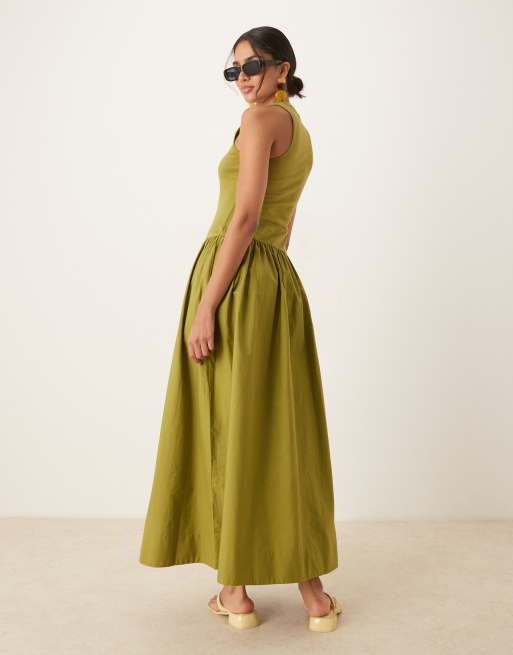 ASOS DESIGN scoop neck hybrid maxi dress in tonal olive
