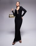 [ASOS DESIGN] ASOS DESIGN scoop neck key hole trim detail maxi dress in black XS BLACK