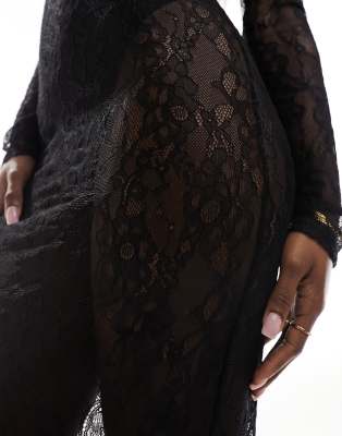ASOS DESIGN scoop neck lace overlay bodysuit maxi dress in black | ASOS