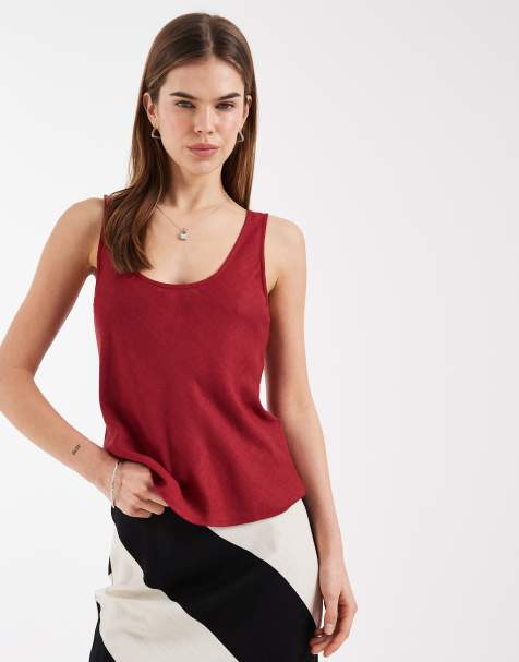 ASOS DESIGN scoop neck linen mix cami top in cherry - view 1