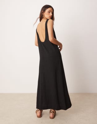 ASOS DESIGN scoop neck linen mix midi dress in black | ASOS
