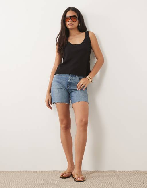 ASOS DESIGN scoop neck linen singlet in black, 3 of 4