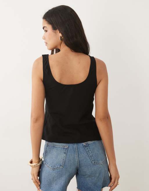 ASOS DESIGN scoop neck linen vest in black, 2 of 4