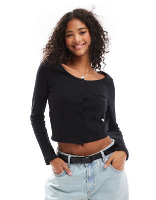 Asos Design Scoop Neck Long Sleeve Cardigan In Black
