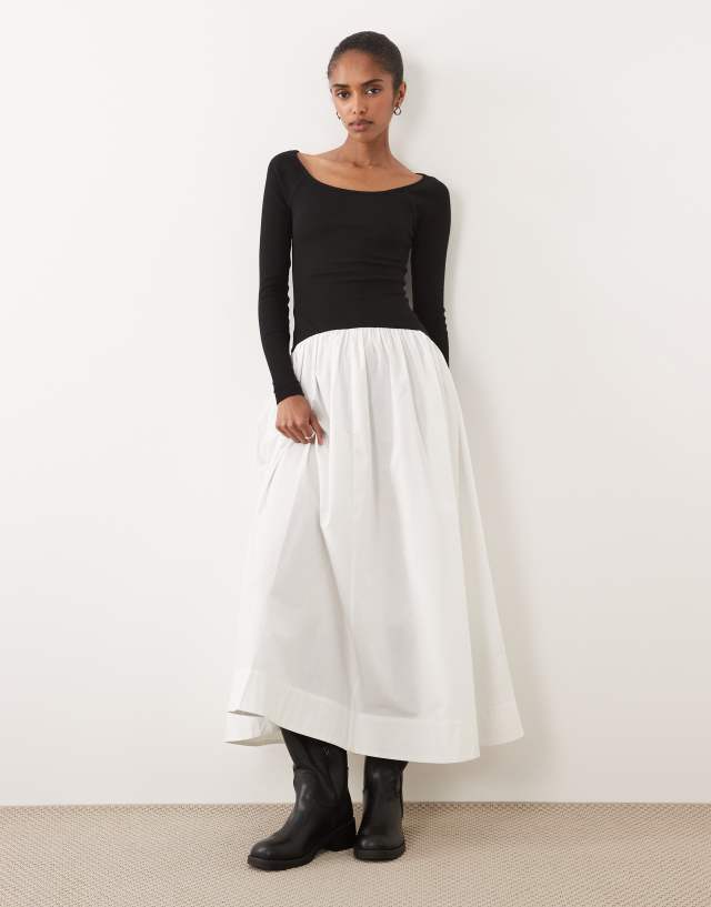 asos black and white maxi dress DESIGN scoop neck long sleeve hybrid in Black Scoop Neck Midi maxi dress fall Color:M-Burgundy The ASOS DESIGN heavy