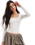 [ASOS DESIGN] ASOS DESIGN scoop neck long sleeve top in stone-Neutral L STONE