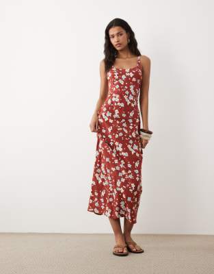 Asos Design Scoop Neck Maxi Column Dress In Brown