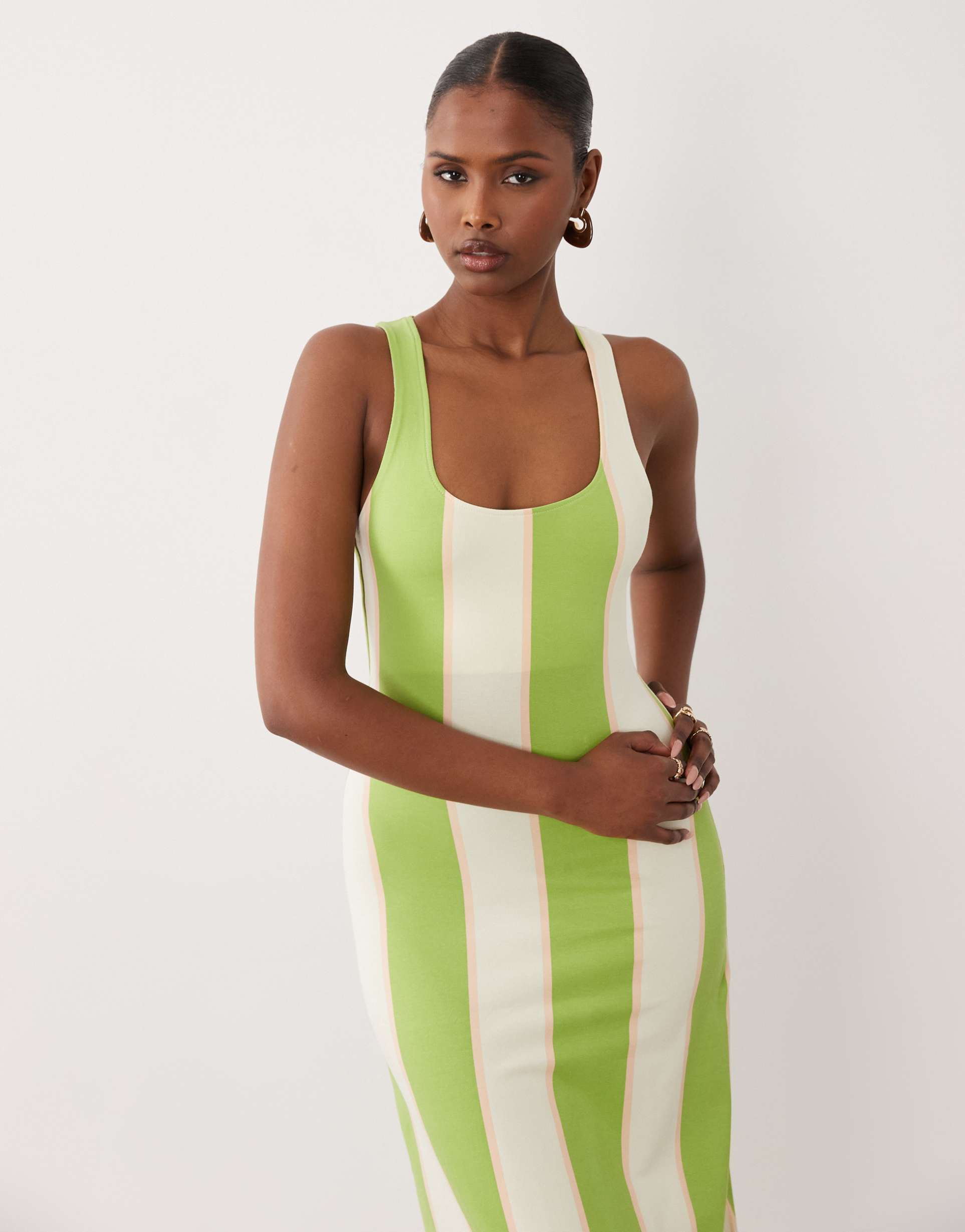 asos design scoop neck maxi dress in green stripe
