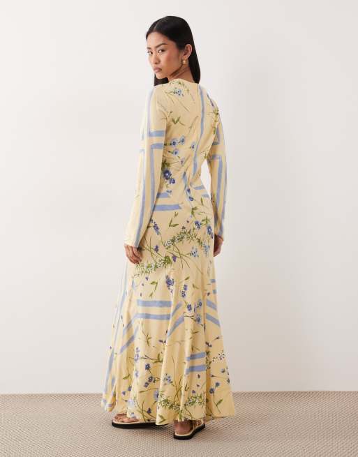 ASOS DESIGN scoop neck maxi dress in yellow floral print, 3 of 4