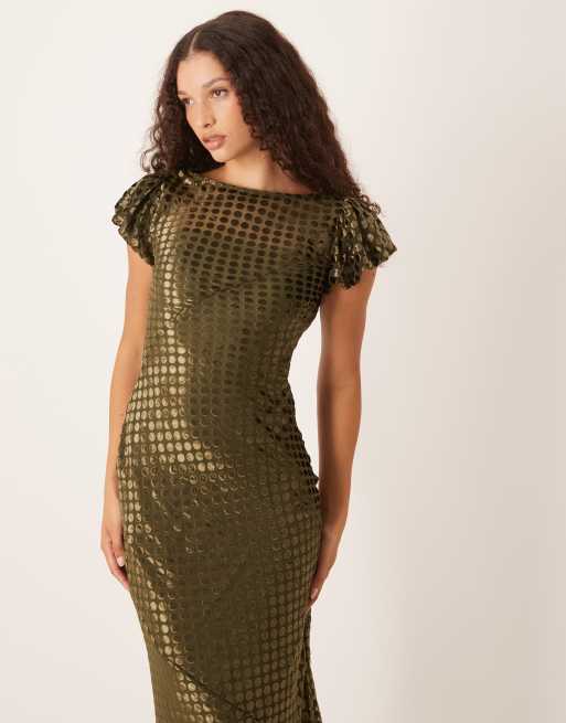 ASOS DESIGN scoop neck maxi dress with burnout velvet in olive