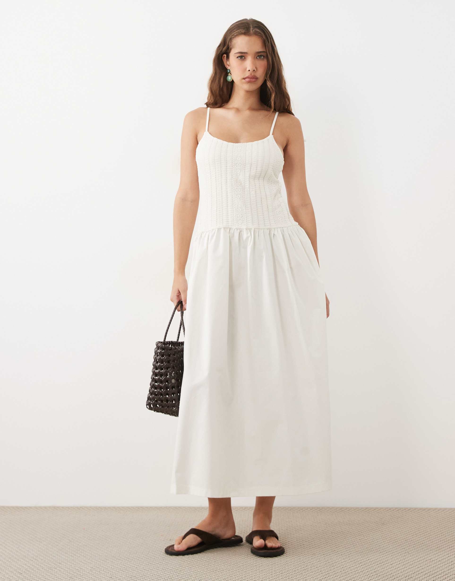 asos design scoop neck maxi dress with dropped waist in white