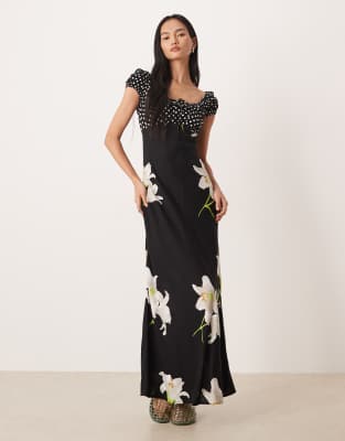 Asos Design Scoop Neck Maxi Dress With Frill And Tie Detail In Black