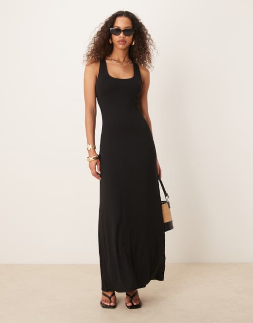 ASOS DESIGN scoop neck maxi dress with full hem in black