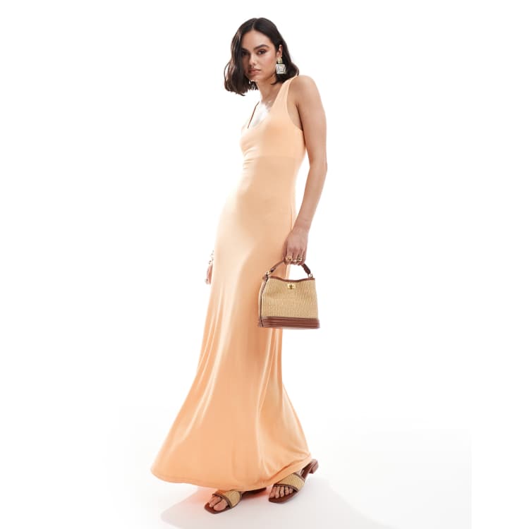 ASOS DESIGN scoop neck maxi dress with full hem in peach | ASOS