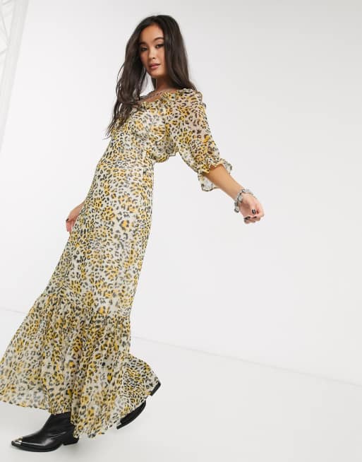 ASOS DESIGN scoop neck maxi dress with pep hem in leopard print