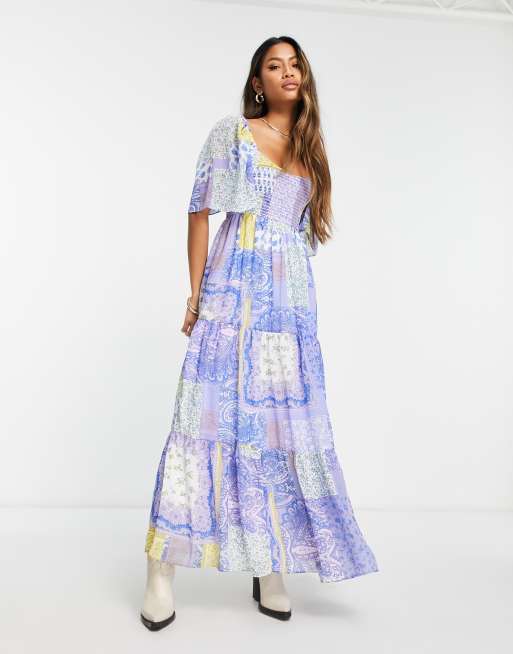 ASOS DESIGN scoop neck maxi dress with raw edge in mixed scarf print