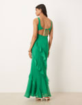 [ASOS DESIGN] ASOS DESIGN scoop neck maxi dress with ruffle skirt and cut out back in bright green 14 Bright green