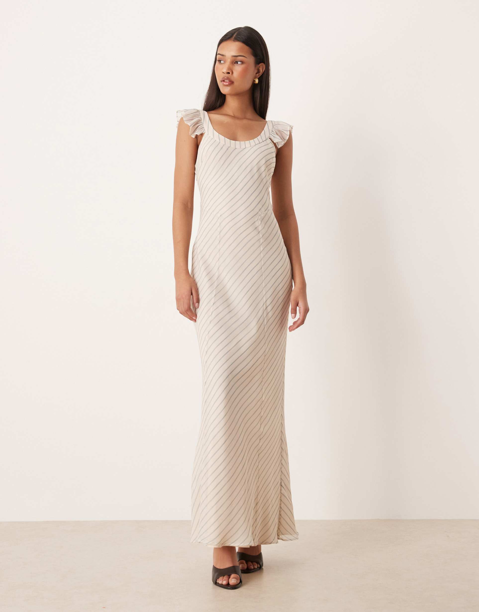 asos design scoop neck maxi dress with tie back in cream and blue stripe