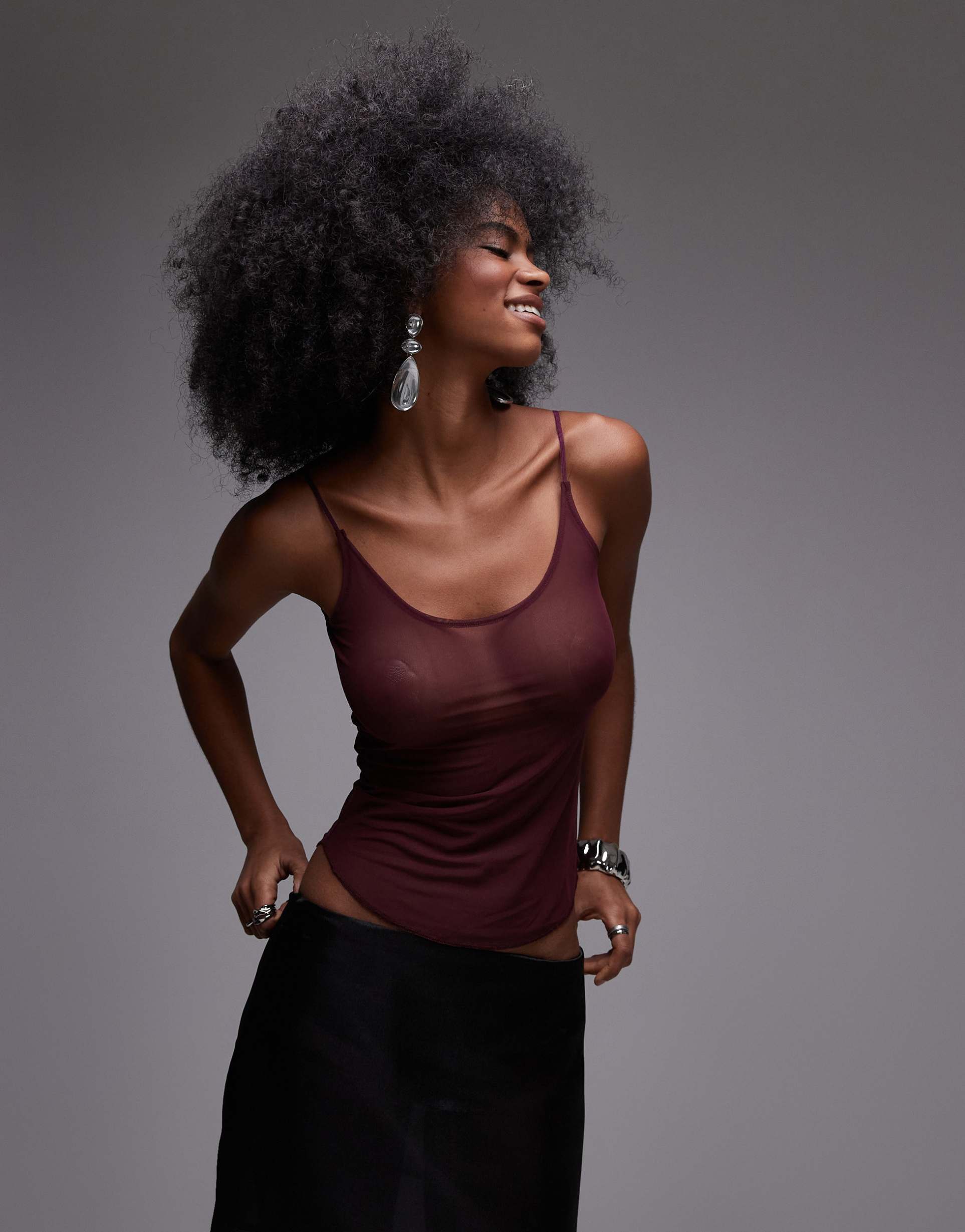 asos design scoop neck mesh cami in burgundy