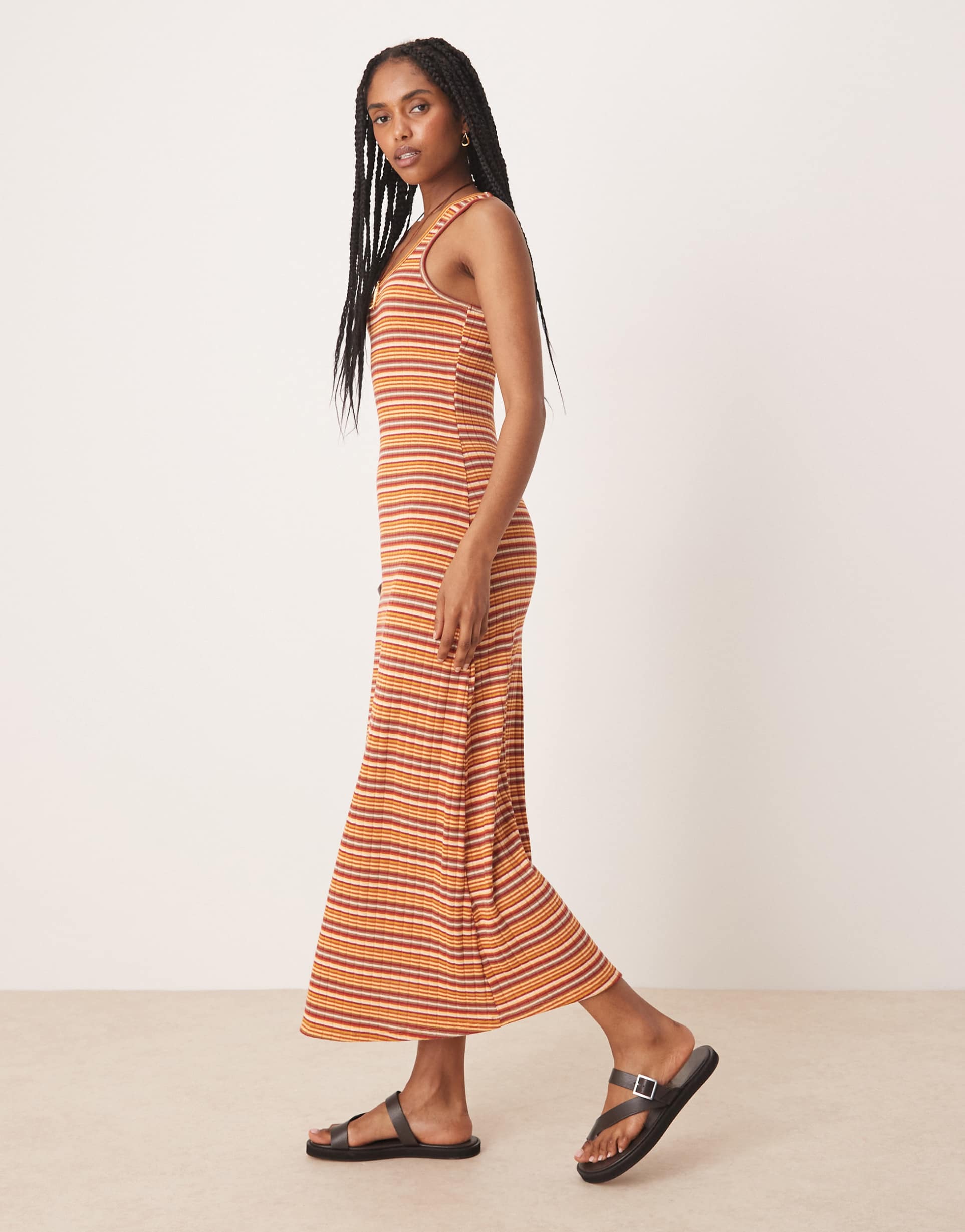 asos design scoop neck midaxi dress in orange stripes