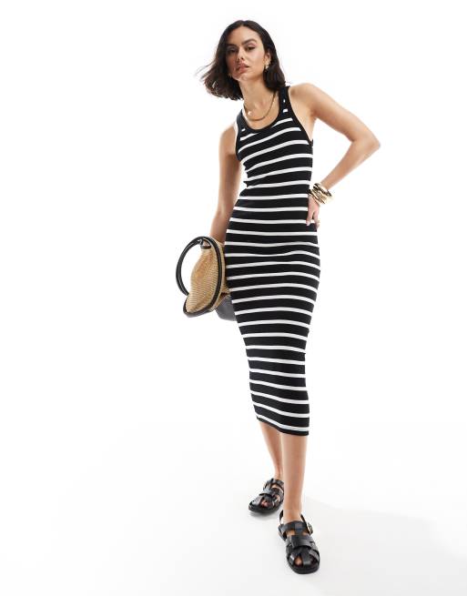 ASOS DESIGN scoop neck midi dress in black and white stripe