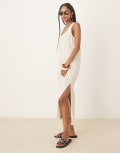[ASOS DESIGN] ASOS DESIGN scoop neck midi dress in natural squiggle linen-Neutral 14 Natural
