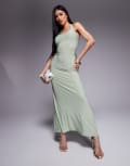 [ASOS DESIGN] ASOS DESIGN scoop neck midi dress with lace up back detail in green 12 Green