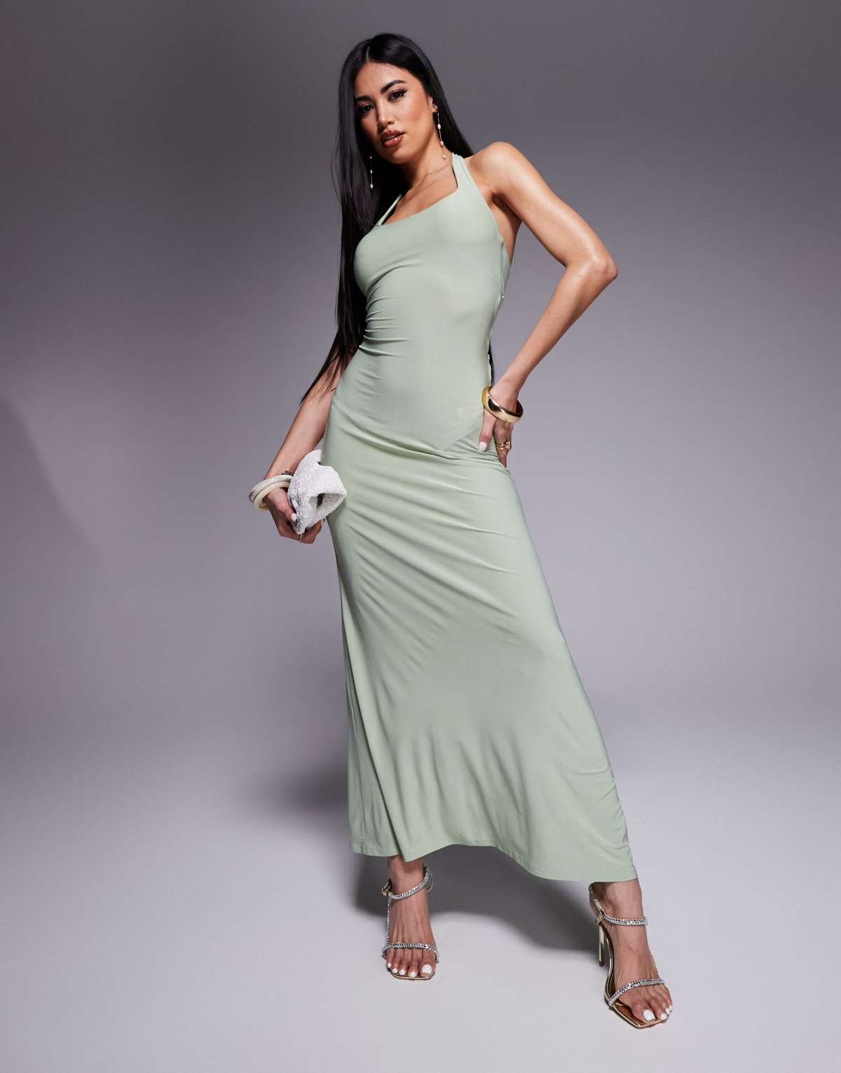 ASOS DESIGN scoop neck midi dress with lace up back detail in green