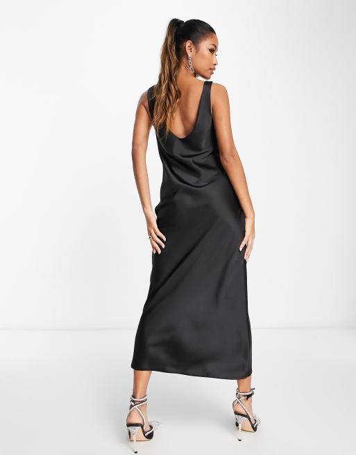 ASOS DESIGN scoop neck midi satin slip dress in black