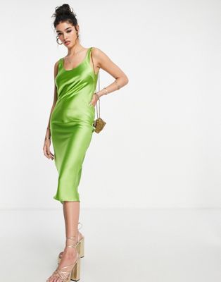 ASOS DESIGN scoop neck midi satin slip dress in green | ASOS