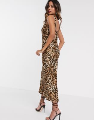 leopard satin slip dress