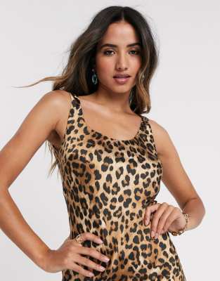 leopard print satin slip dress