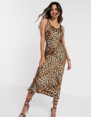 leopard print slip midi dress