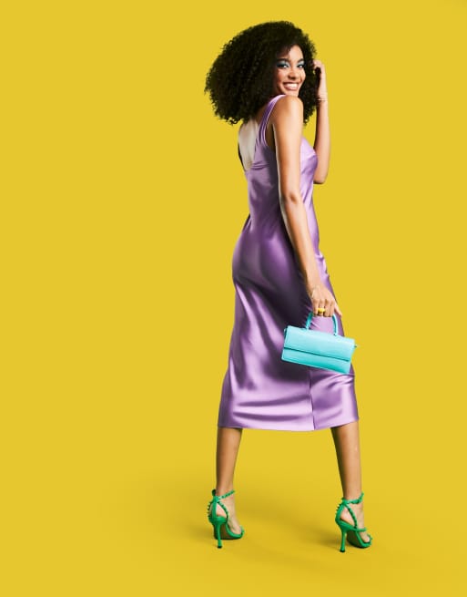ASOS DESIGN scoop neck midi satin slip dress in lilac, 3 of 4