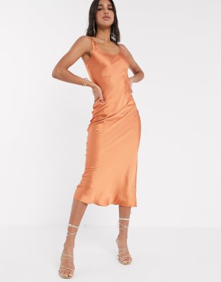rust midi slip dress