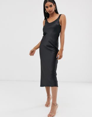 black silk slip dress midi