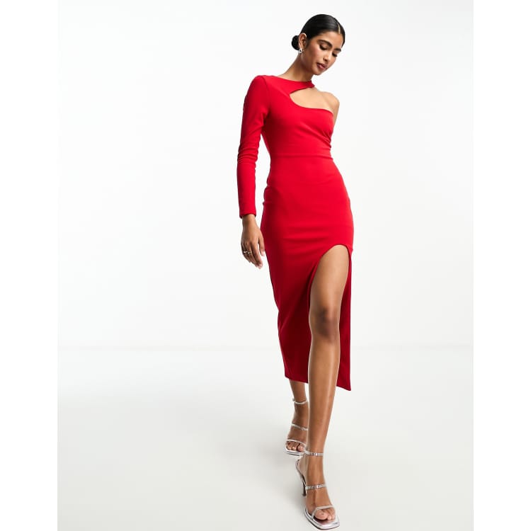 ASOS DESIGN scoop neck midi scuba dress in red ASOS